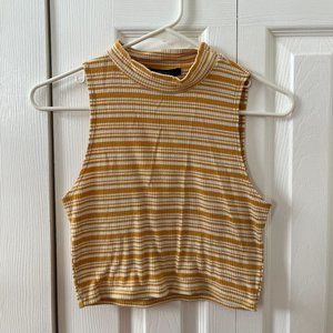 Mustard Yellow & White Striped F21 Halter Neck Crop Top in Medium